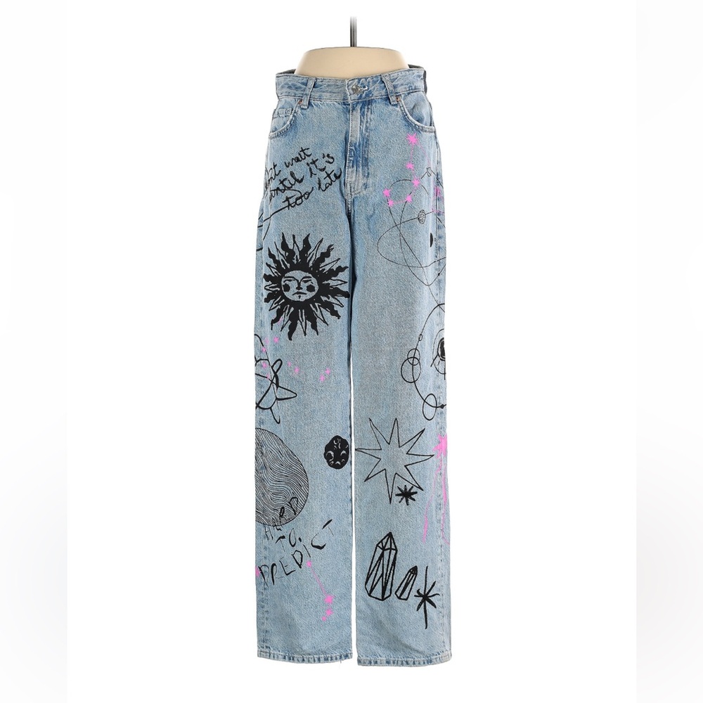 Bershka Blue Artistic straight Jeans